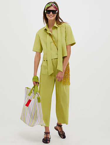 Cropped cotton-poplin shirt - green - MAX&Co.